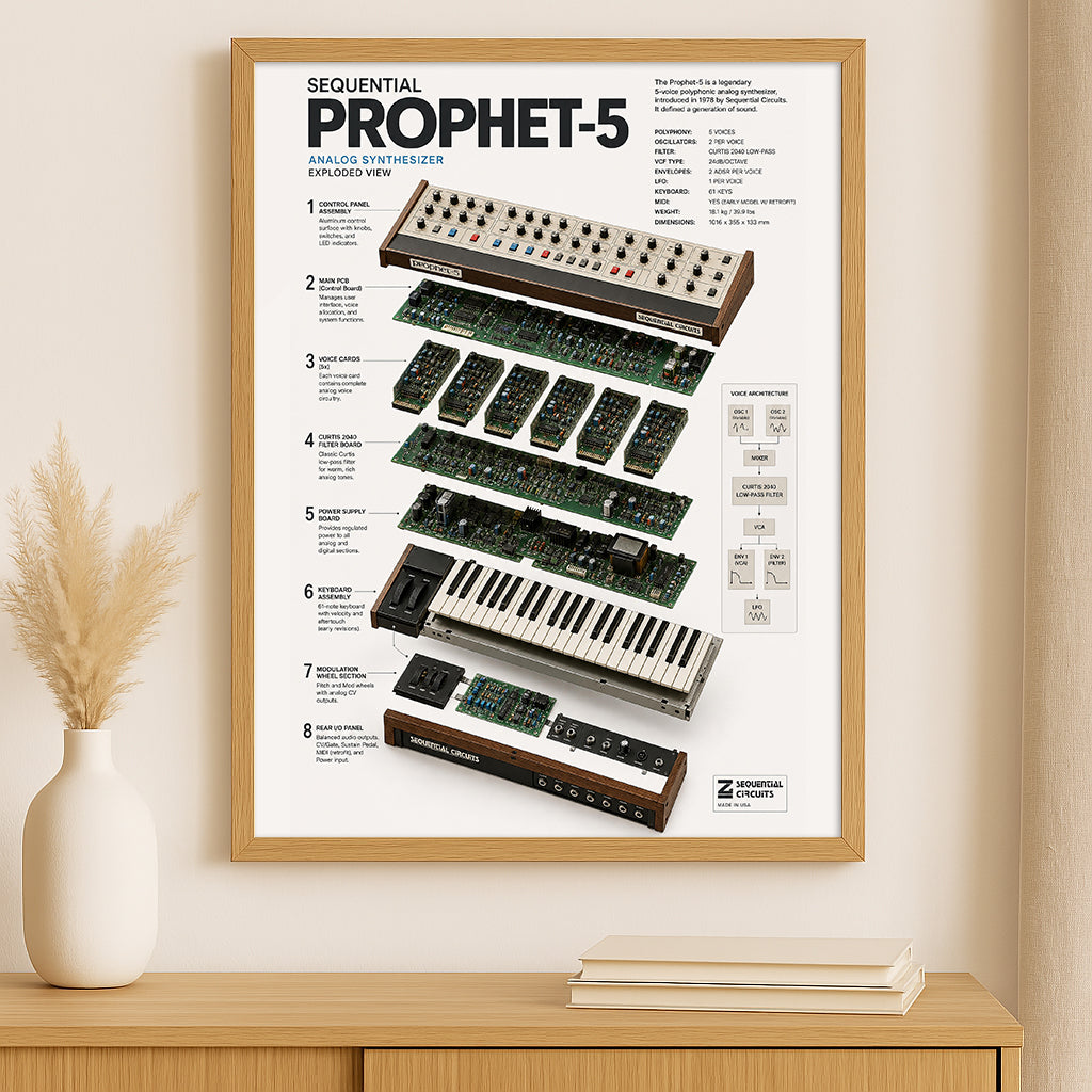 Sequential Prophet-5 Wall Art Poster - Synthesizer Poster, Music Studio Wall Decor, Gift for Music Producer