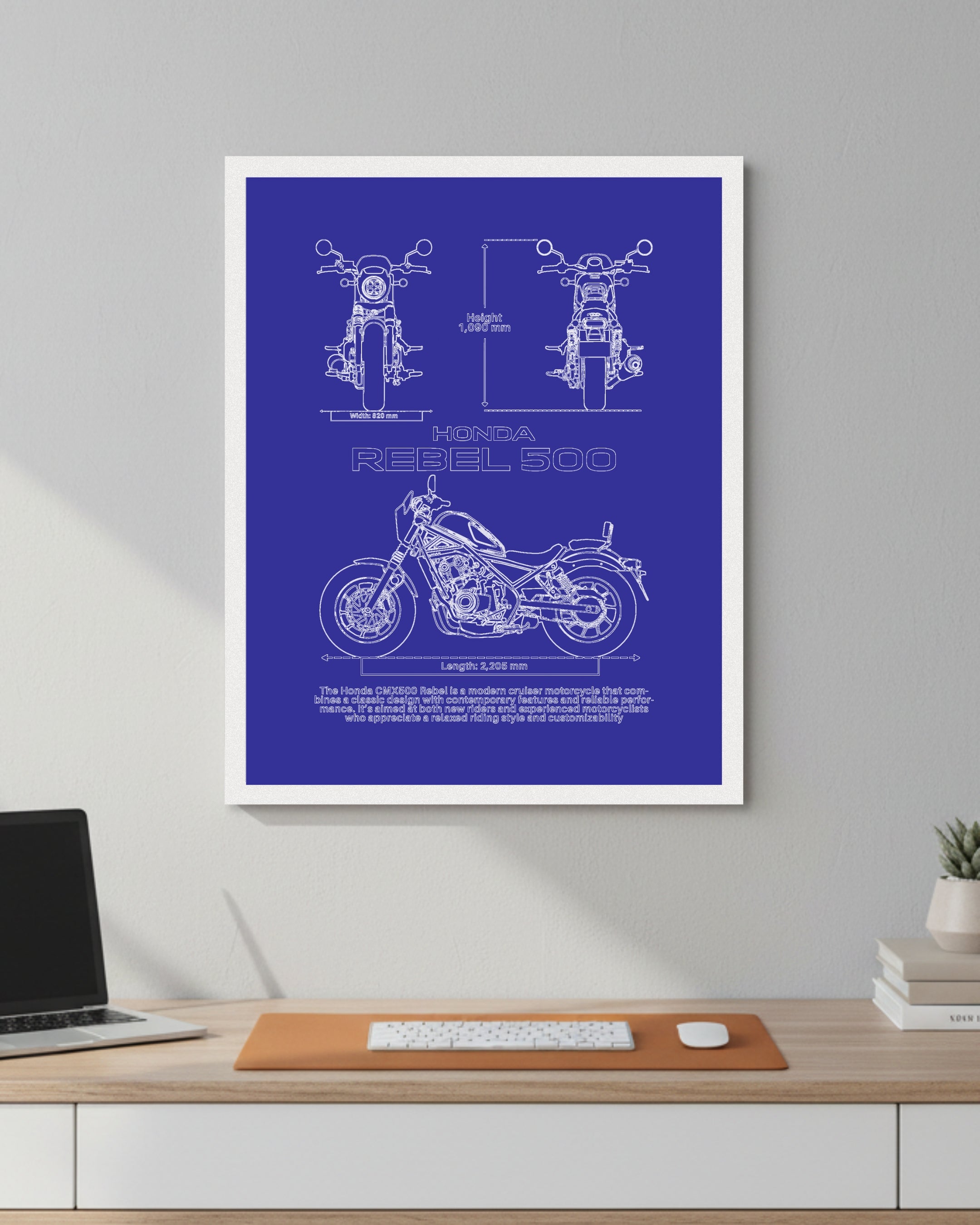 Honda Rebel 500 Blueprint Line Art Poster - Bike Poster