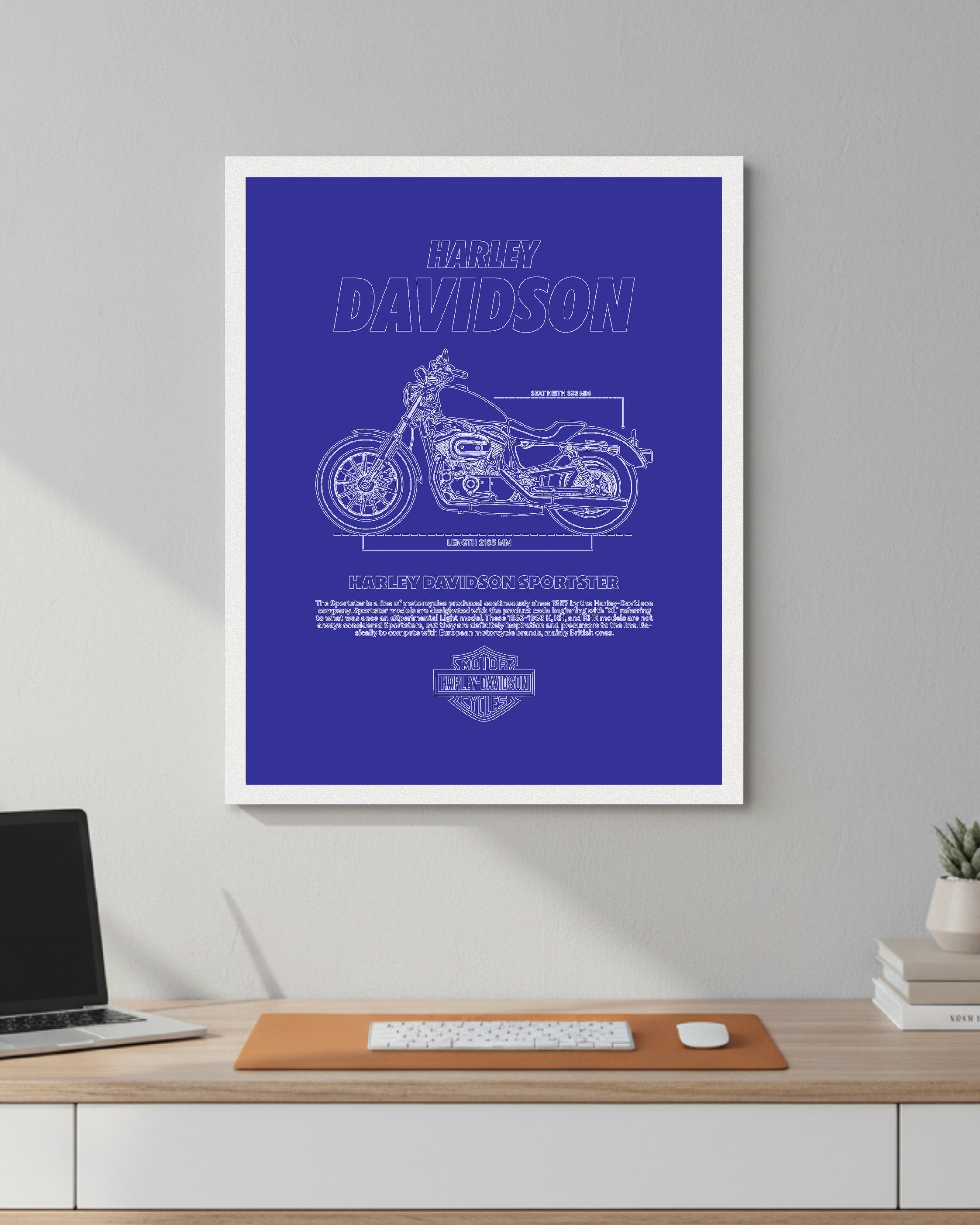 Harley Davidson Sportster Blueprint Line Art Poster - Bike Poster