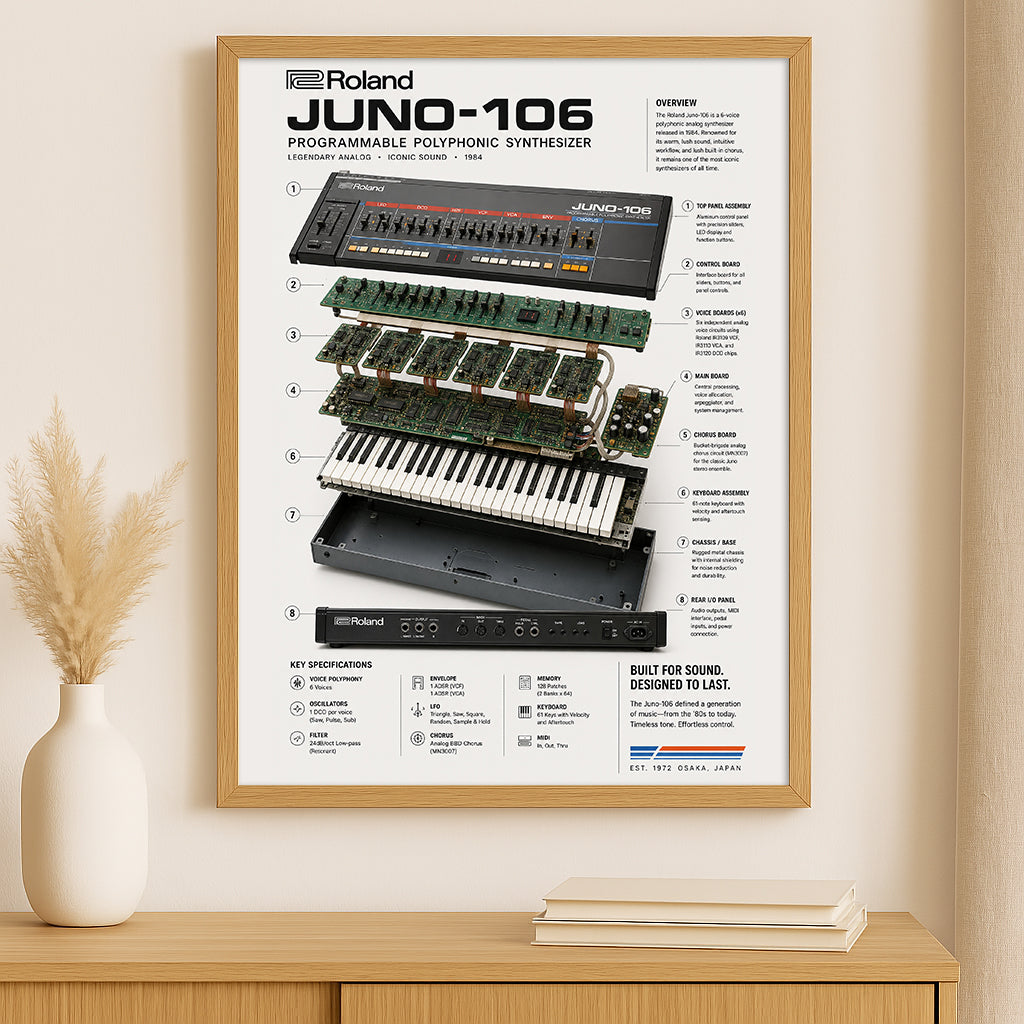 Roland JUNO-106 Wall Art Poster - Synthesizer Poster, Music Studio Wall Decor, Gift for Music Producer