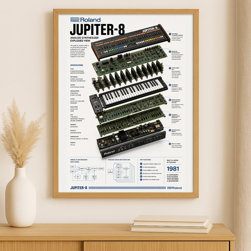 Roland JUPITER-8 Wall Art Poster - Synthesizer Poster, Music Studio Wall Decor, Gift for Music Producer
