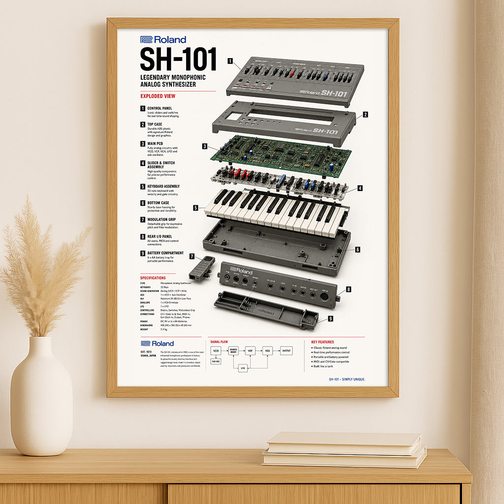 Roland SH-101 Wall Art Poster - Synthesizer Poster, Music Studio Wall Decor, Gift for Music Producer