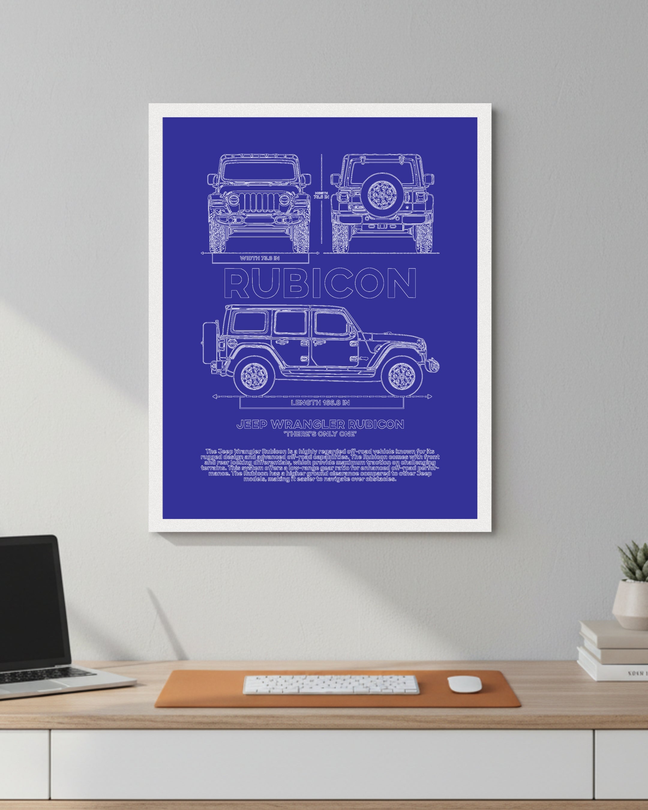 Jeep Rubicon Blueprint Line Art Poster