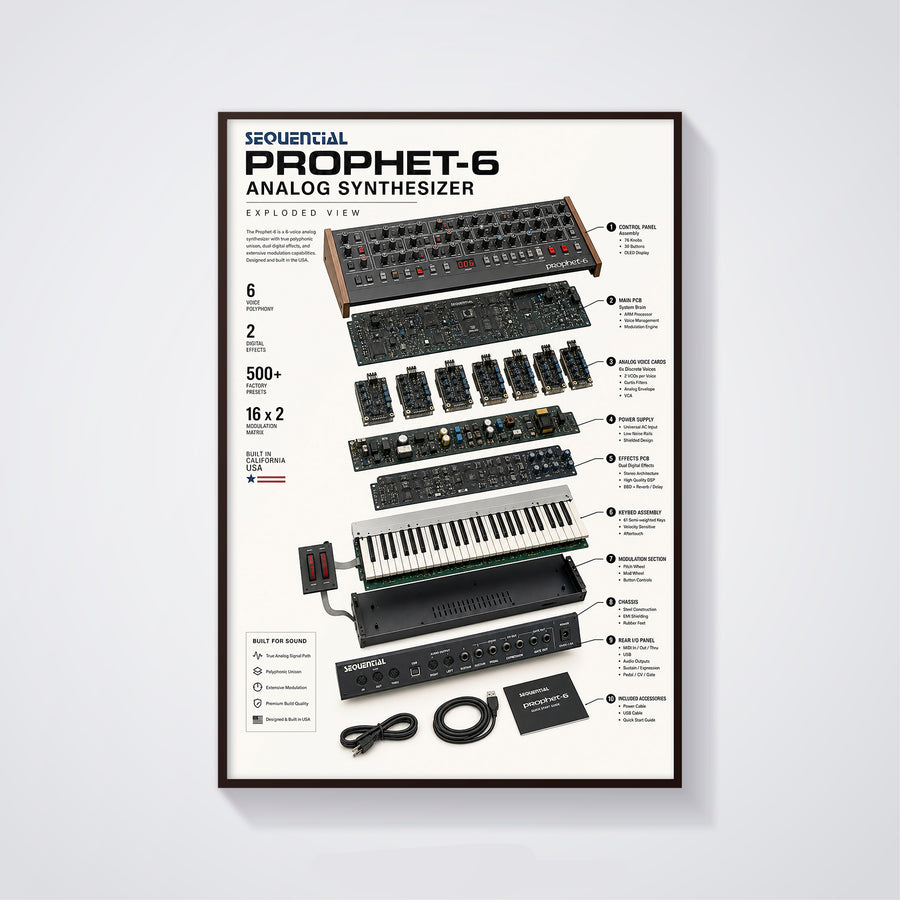 Sequential Prophet 6 Wall Art Poster - Synthesizer Poster, Music Studio Wall Decor, Gift for Music Producer