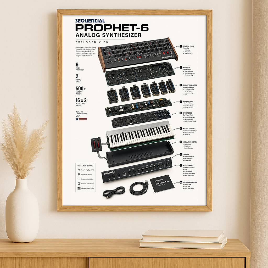 Sequential Prophet 6 Wall Art Poster - Synthesizer Poster, Music Studio Wall Decor, Gift for Music Producer