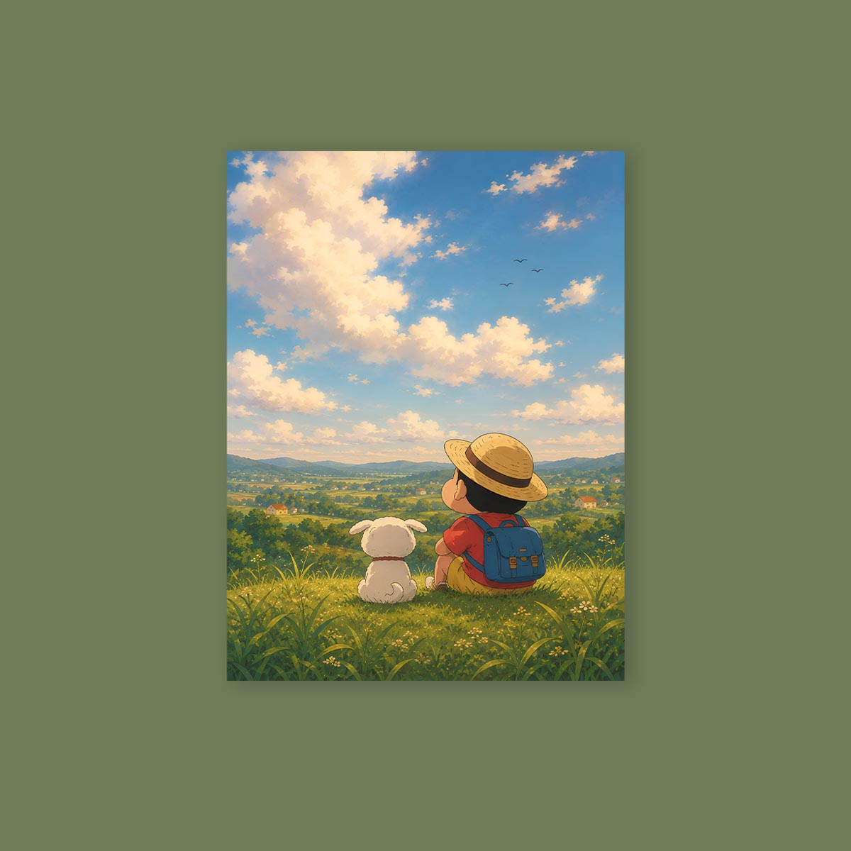 Shinchan & Shiro Scenic Landscape Poster Sticker
