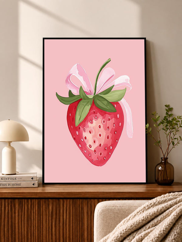 Strawberry Illustration Pink Poster