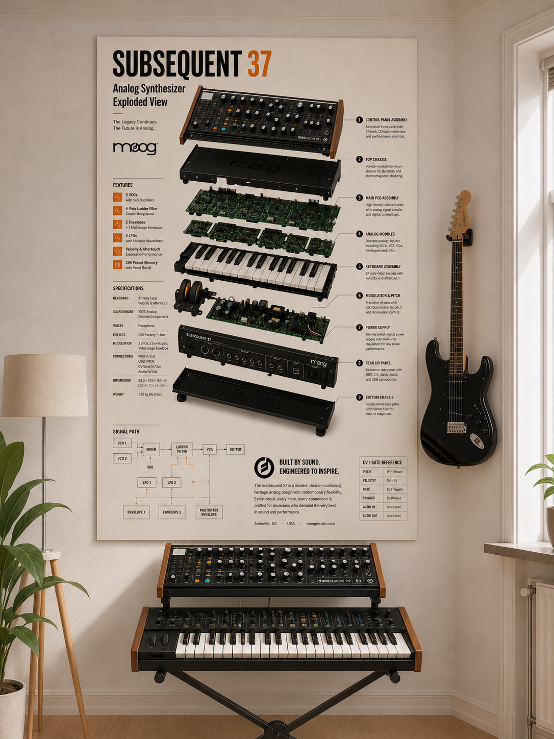 Moog Subsequent 37 Wall Art Poster - Synthesizer Poster, Music Studio Wall Decor, Gift for Music Producer