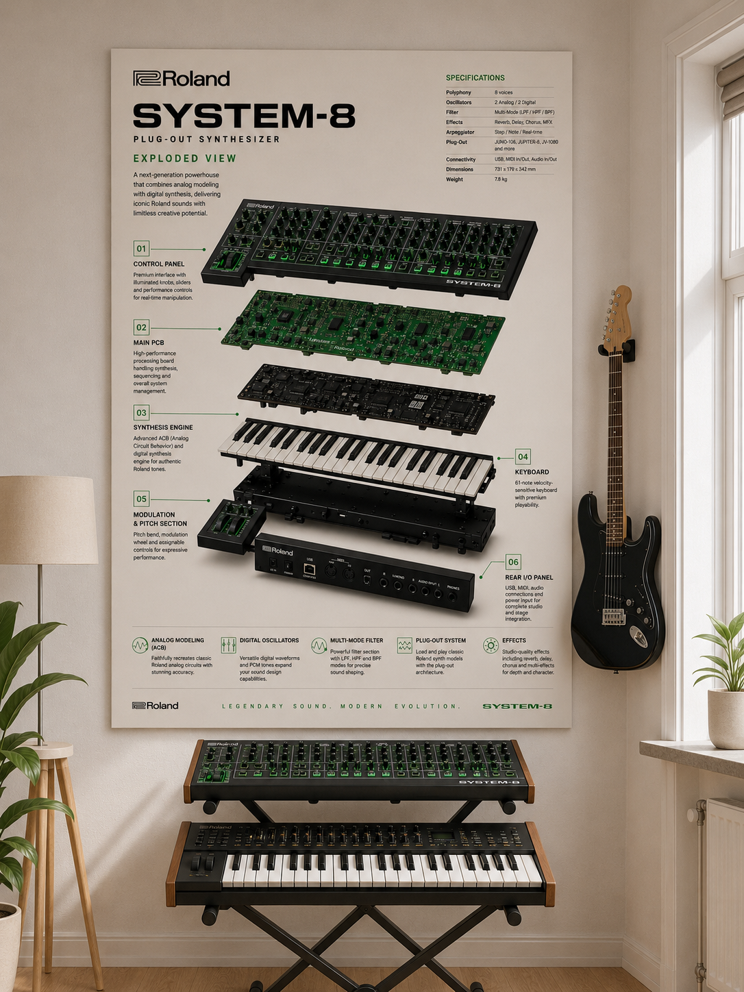 Roland System 8 Wall Art Poster - Synthesizer Poster, Music Studio Wall Decor, Gift for Music Producer