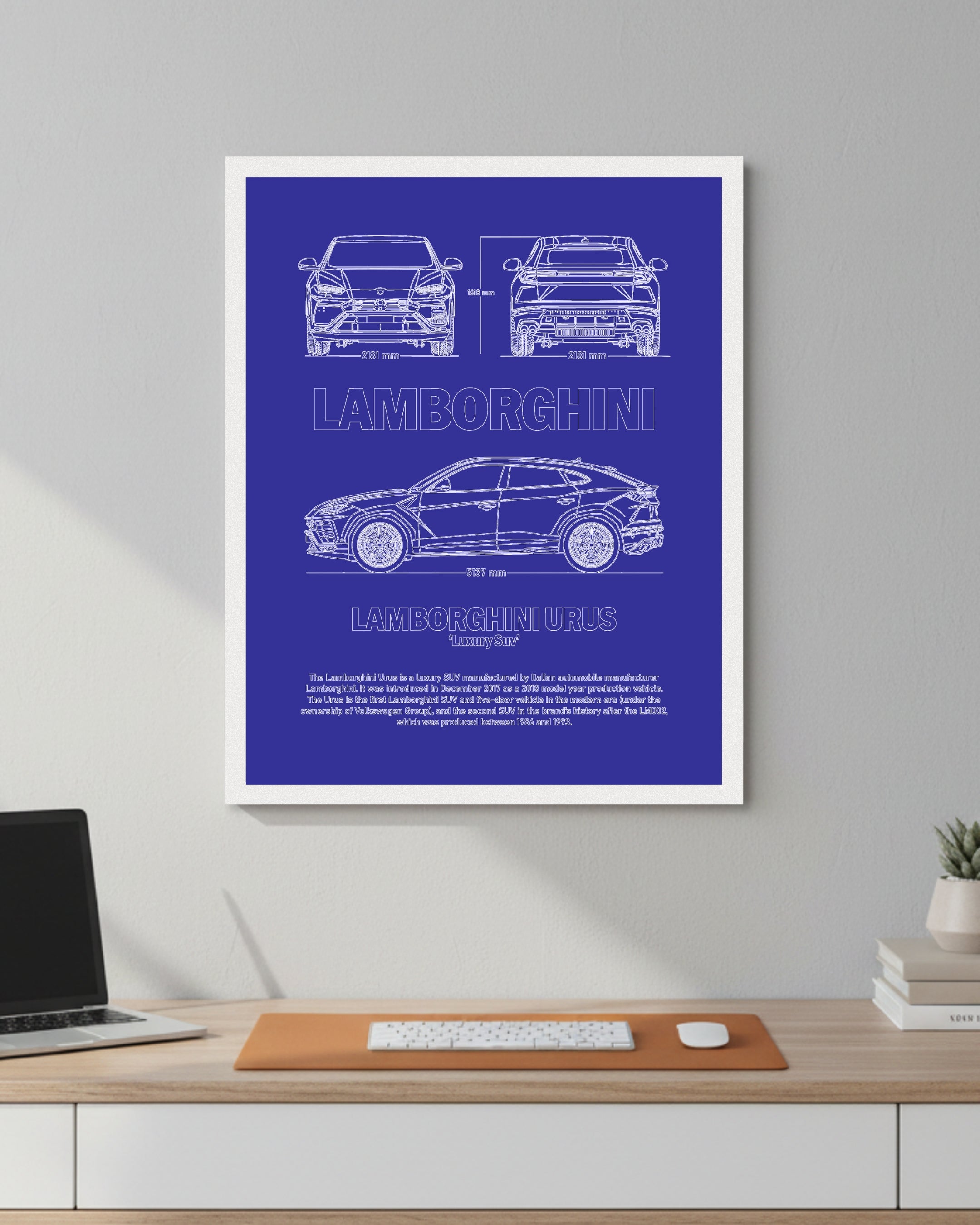 Lamborghini Urus Blueprint Line Art Poster