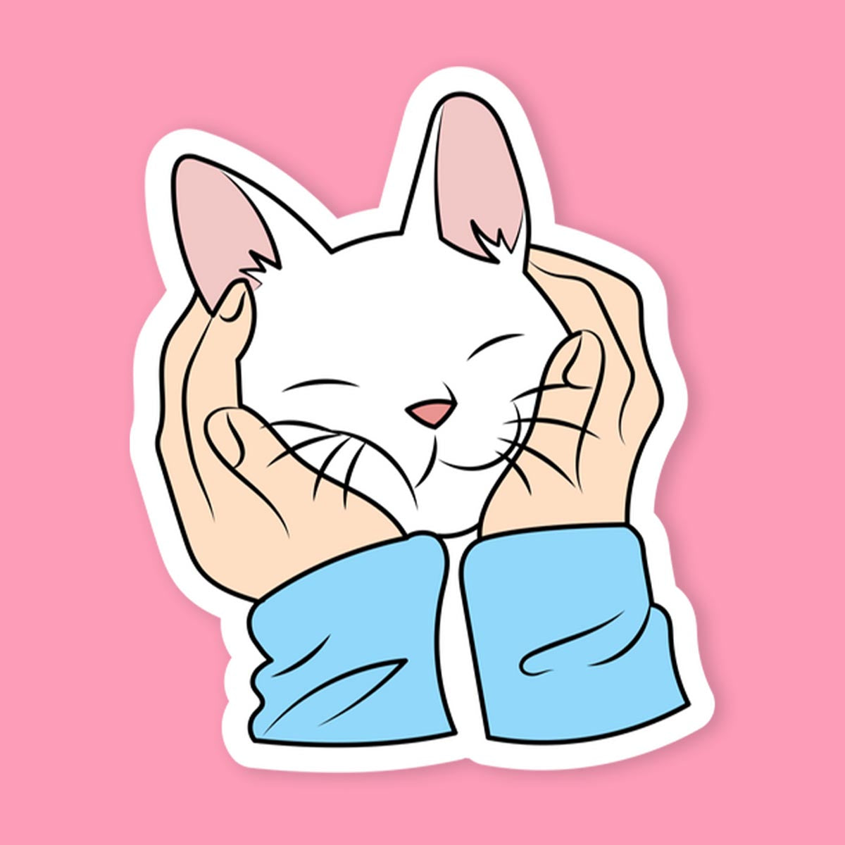 White Cat Hugs Sticker