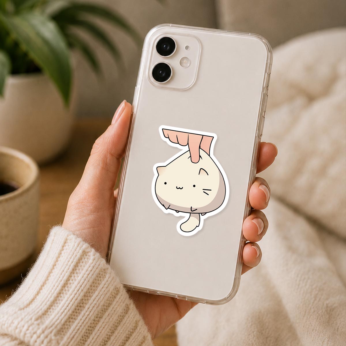 White Kawaii Kitten Sticker