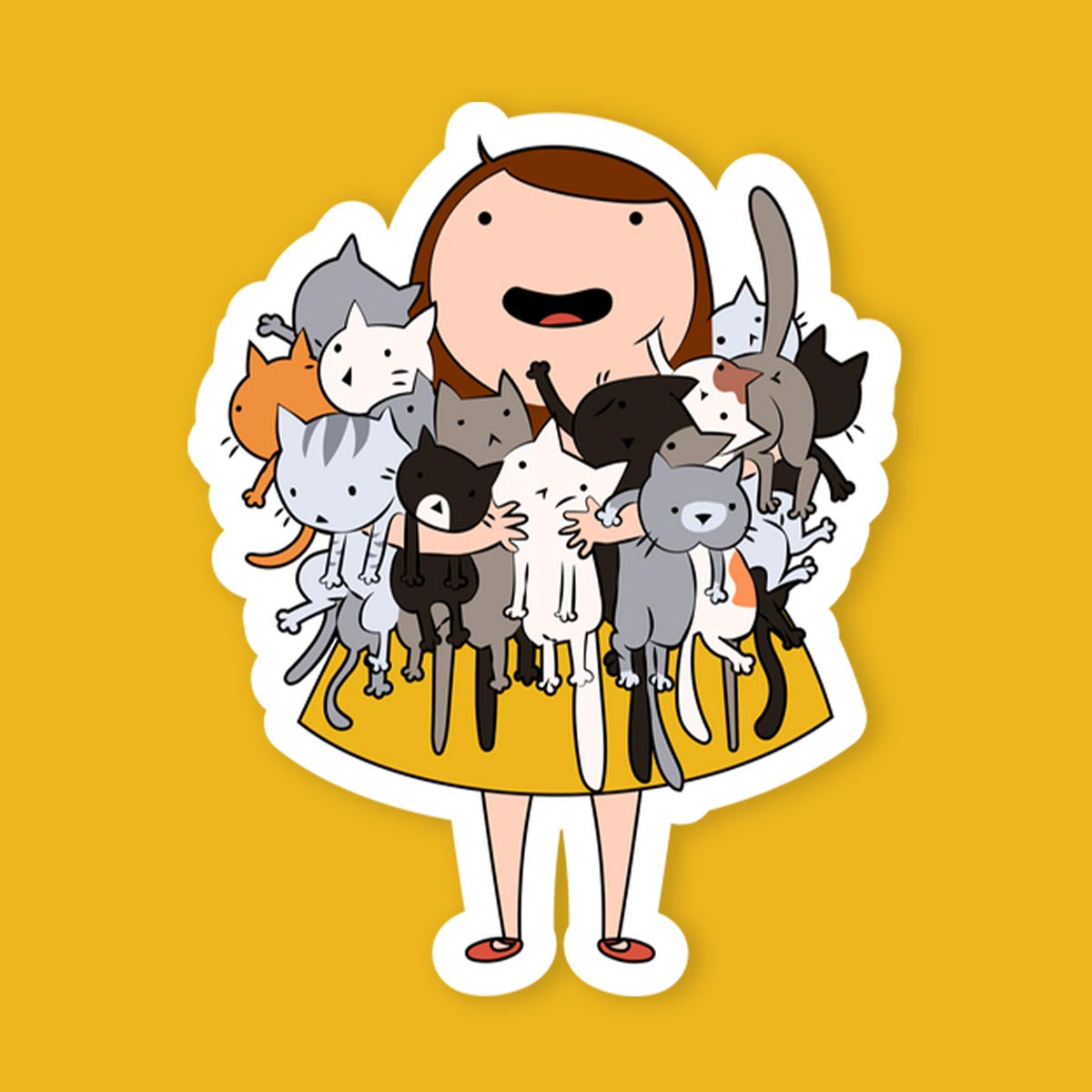 Woman Carrying Cats Sticker