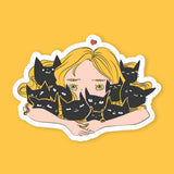 Woman Hugging Cats Sticker
